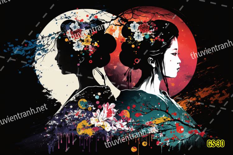 Tranh dán tường hoa cô gái Geisha Nhật Bản-GS-30 - Tranh tường chất lượng cao